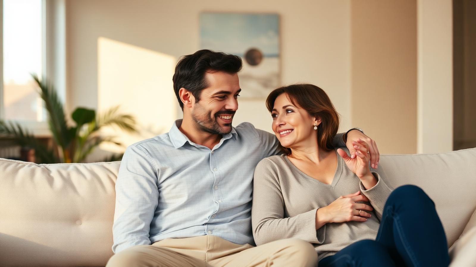 Married couple practicing active listening to improve communication and strengthen their relationship.